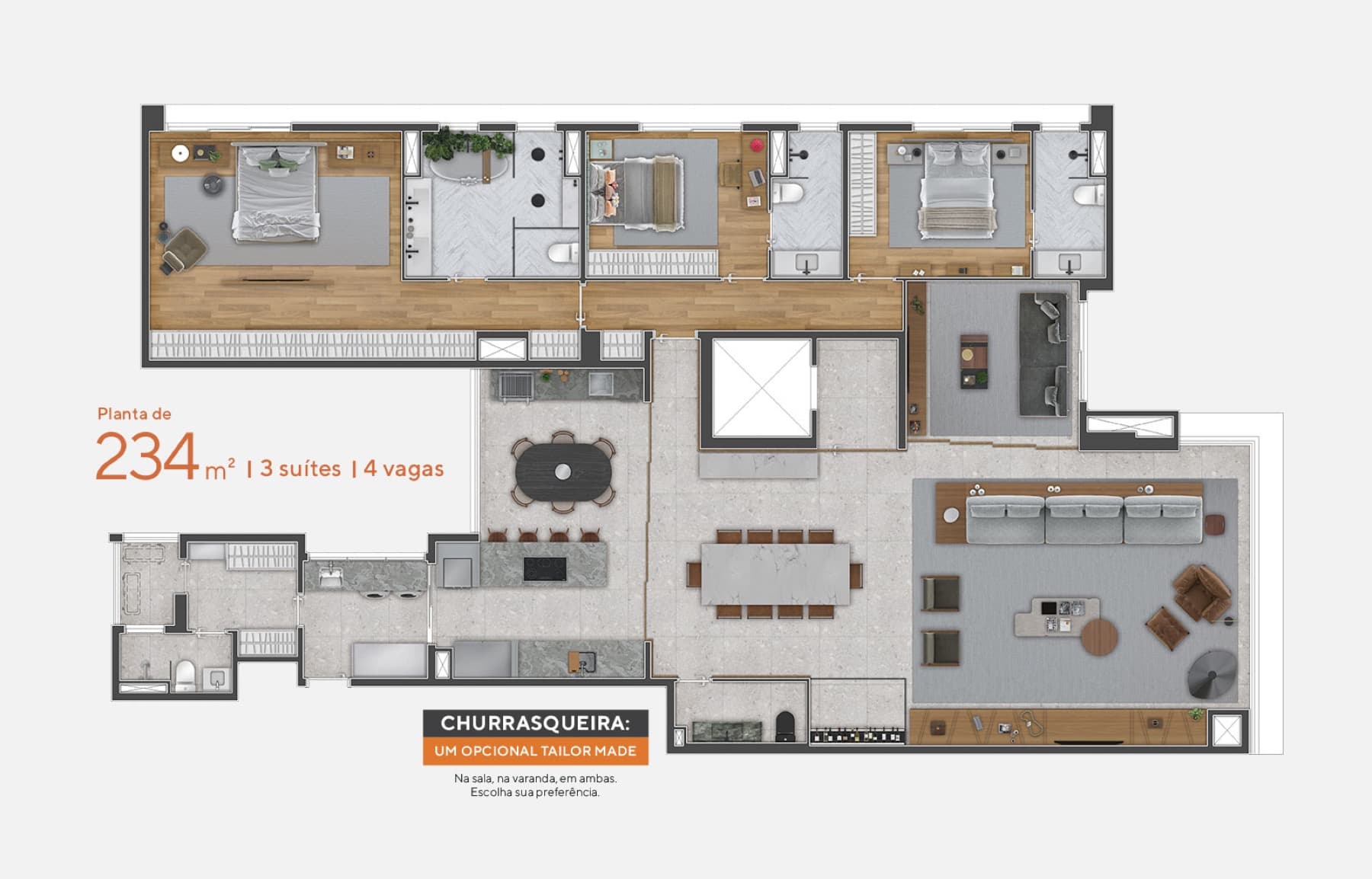 Planta de 234 m² com 3 suítes do Edson 1400 (imagem ilustrativa)