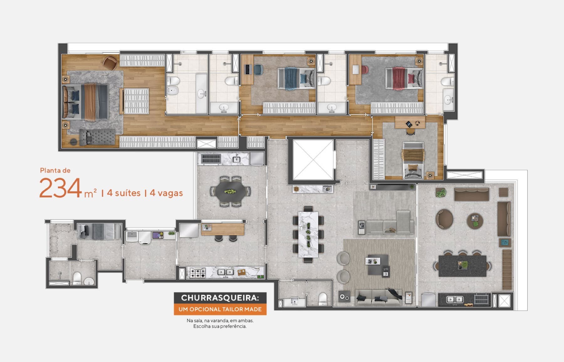 Planta de 234 m² com 4 suítes do Edson 1400 (imagem ilustrativa)